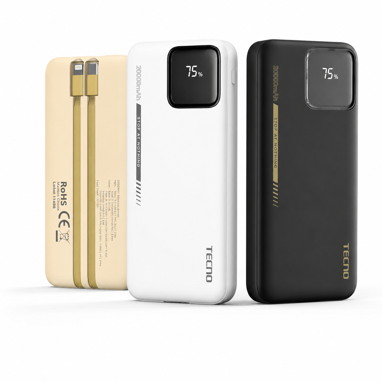 TECNO P103Q Ultra-TANK 10000mAh – Power Bank Charge Rapide 22.5W avec Écran LED et Câbles Intégrés | Livraison Gabon | Kadmarket